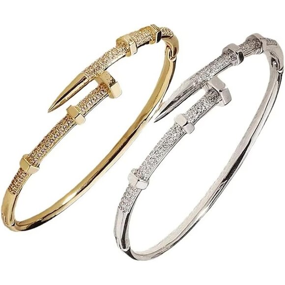 Trendy 18K Gold-Plated Nail Bracelet with Zirconia - Must-Have Fashion Accessory